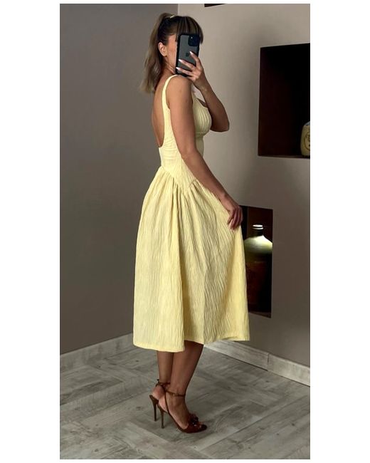 Zara Textured Flared Fitted Midi Dress Vanilla S M L 4813/323 New in Yellow  | Stylemi