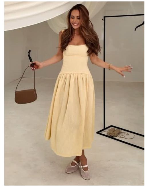 Zara Textured Flared Fitted Midi Dress Vanilla S M L 4813/323 New in Yellow  | Stylemi