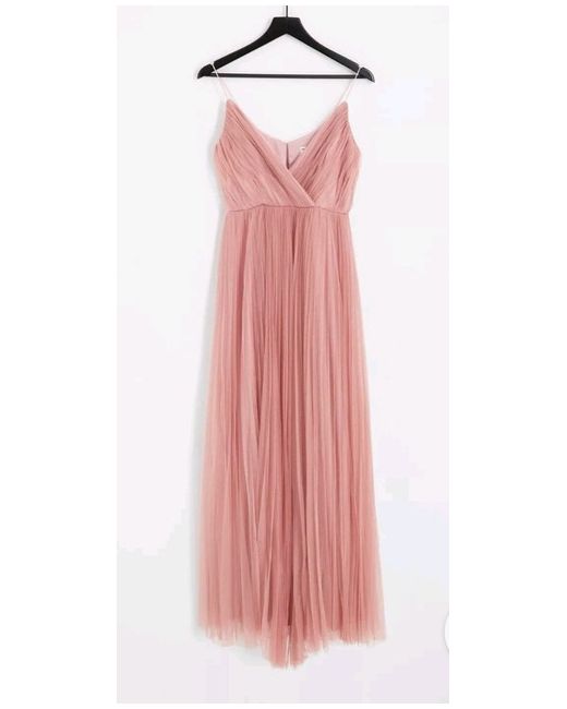 knee length dresses for ladies Asos Design Twist Front Pleated Cami Midi Dress With Belt In Rose Pink main image 0