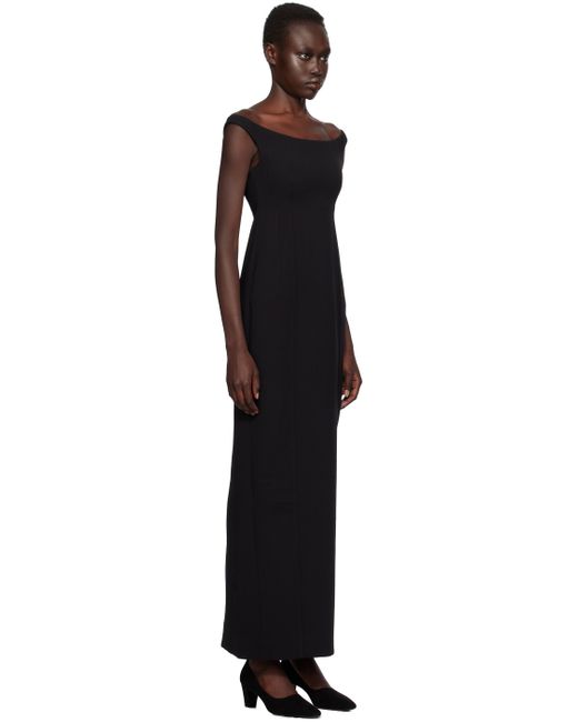 Totme Curved Off-Shoulder Maxi Dress in Black | Stylemi