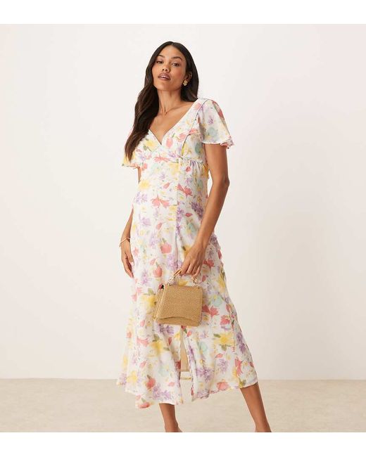 chinese dress ladies NEW Asos Maternity Lace Wrap Midi Dress Navy sz Medium  Me n Mommy To Be
