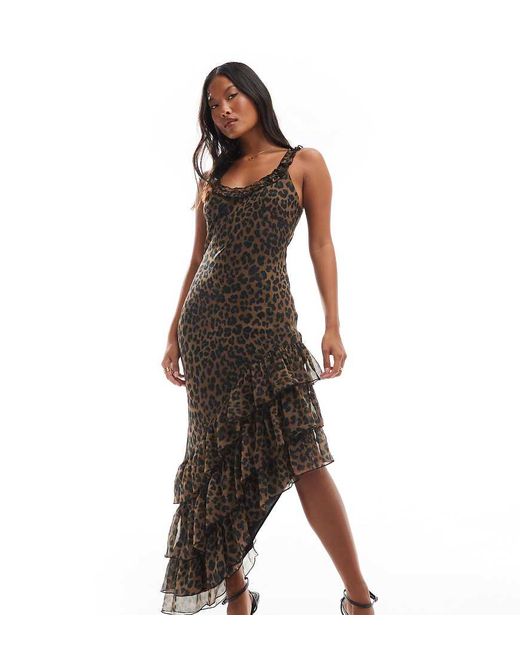 formal long sleeve brown dress Asos Design Square Neck Knitted Midi Dress In Textured Yarn In Brown