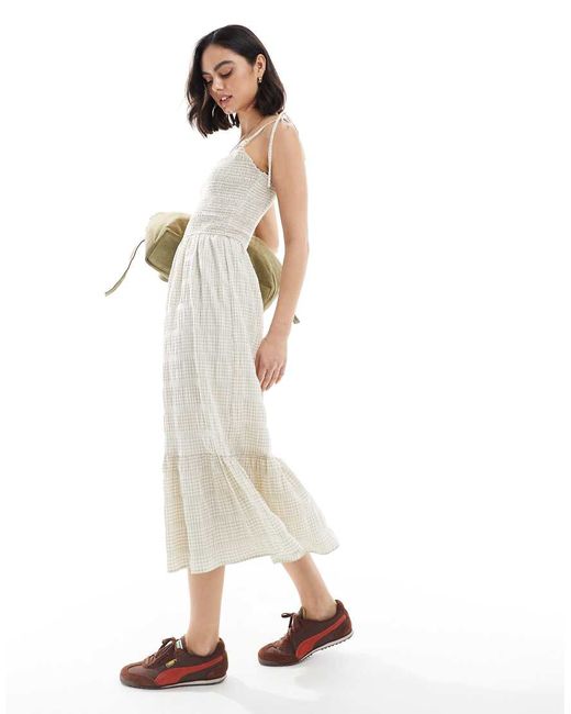 daisy street shirred plaid drop waist midi dress Butter Yellow Shirred Drop Waist Daisy Midi Dress main image 0