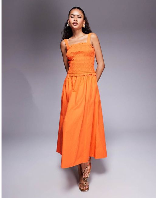 Bodycon Dresses River Island Orange Midi Dress Ganni Shirred Midi Dress In  White Stylemi
