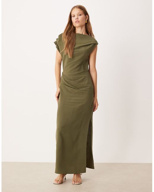 strapless open back dress Bardot Pleated Midi Dress - Sage Green main image 0