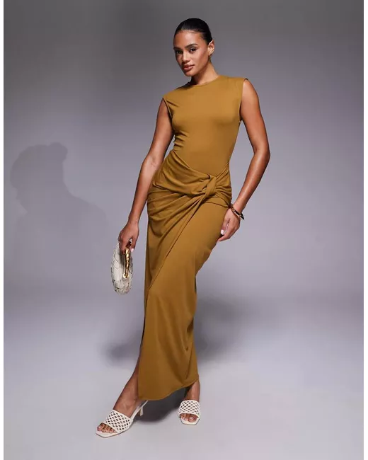 knee length dresses for ladies ASOS African Print Maxi Dress Mustard – Seasons Fashion main image 1