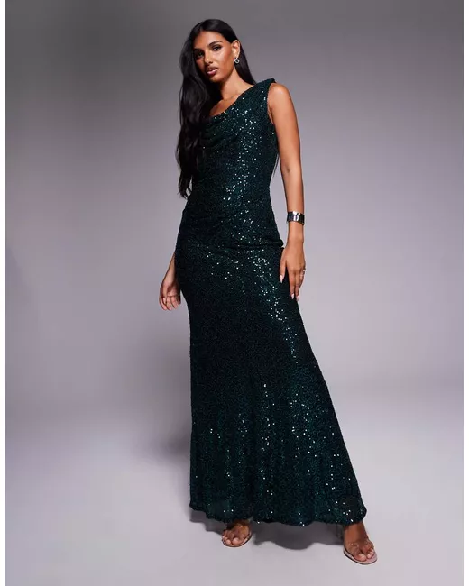 goddiva sequin cowl one shoulder maxi dress reviews Sequin Cowl One Shoulder Maxi Dress - Gold