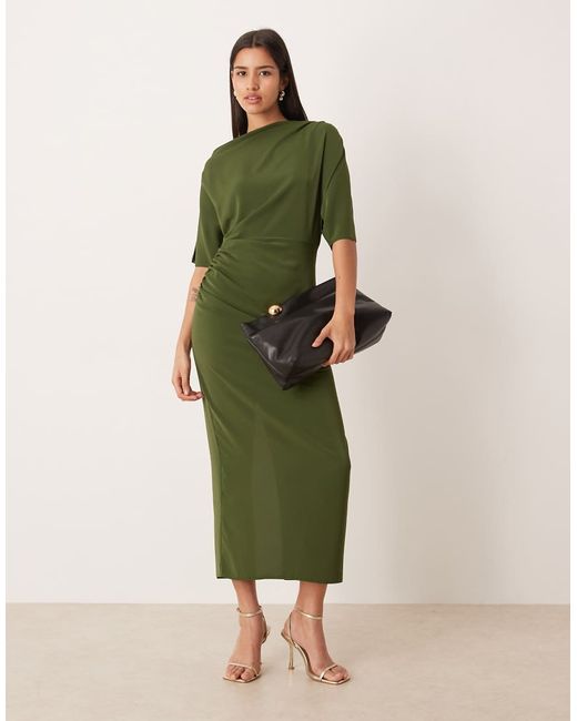 strapless open back dress Rent ASOS DESIGN Cowl Neck Midi Dress With Wrap Skirt In Black main image 1