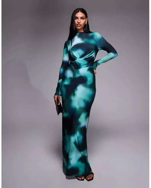 sachin and babi light blue dress Halterneck Thigh Split Chiffon Maxi Dress - Red