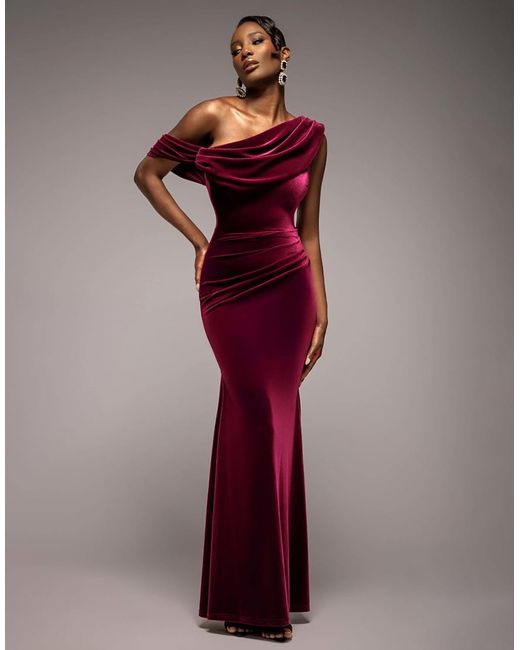 goddiva sequin cowl one shoulder maxi dress reviews Goddiva Cowl one shoulder velvet maxi dress in Black