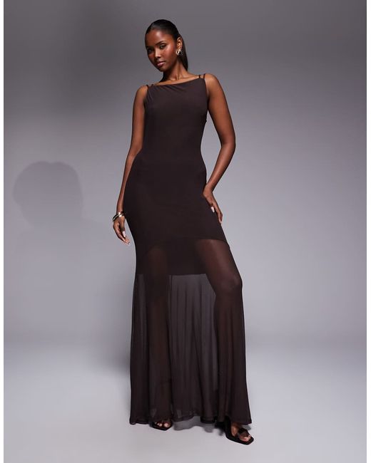 chinese dress ladies ASOS DESIGN sculpting jersey high neck maxi dress with drape faux leat   ASOS Sample Sale