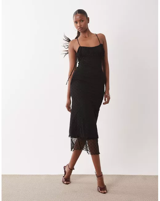 chinese dress ladies ASOS DESIGN Cami Midi Slip Dress In High Shine Satin With Lace Up Back In  Black