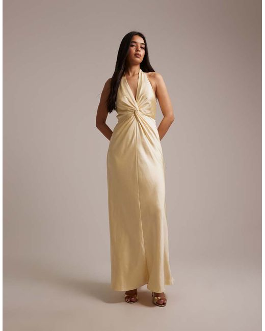 lemon bridesmaid dresses asos Light Green Chiffon A Line V-Neck Ruffled Long Bridesmaid Dress with Sleeves main image 0