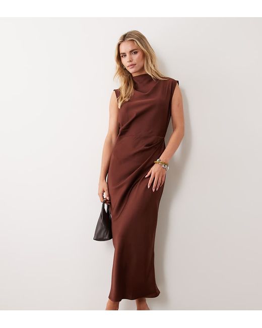 white christmas dresses Rent ASOS DESIGN Petite Satin Plunge Drape Maxi Dress In Rose Pink main image 1