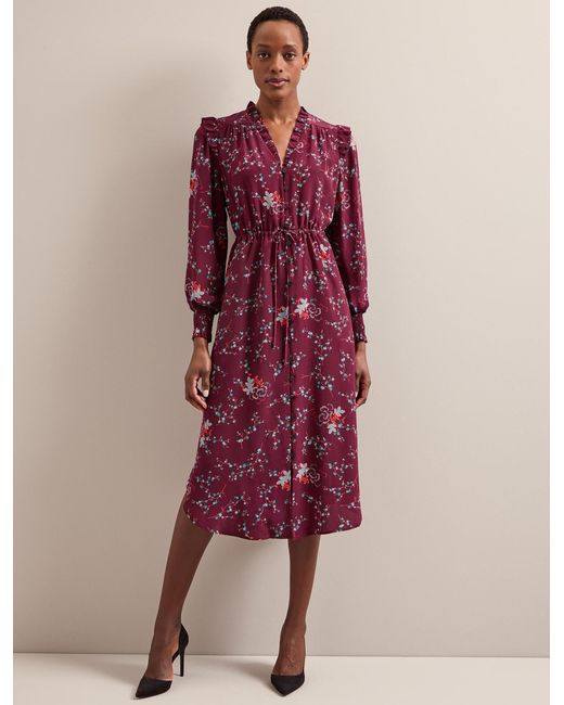open lace back dress Cefinn Burgundy and Black Silk Belted Midi Dress