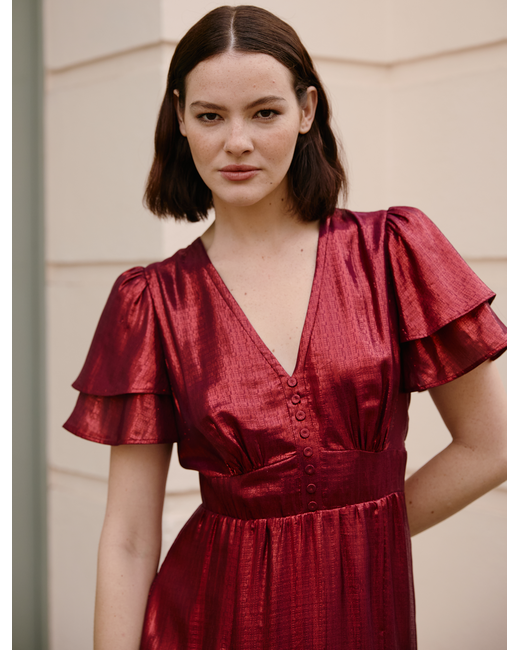 open lace back dress - Daphne Corduroy V Neck Maxi Dress - Red