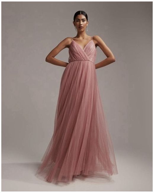 Asos rose bridesmaid/prom maxi cami evening tulle dress 8 UK in Pink |  Stylemi