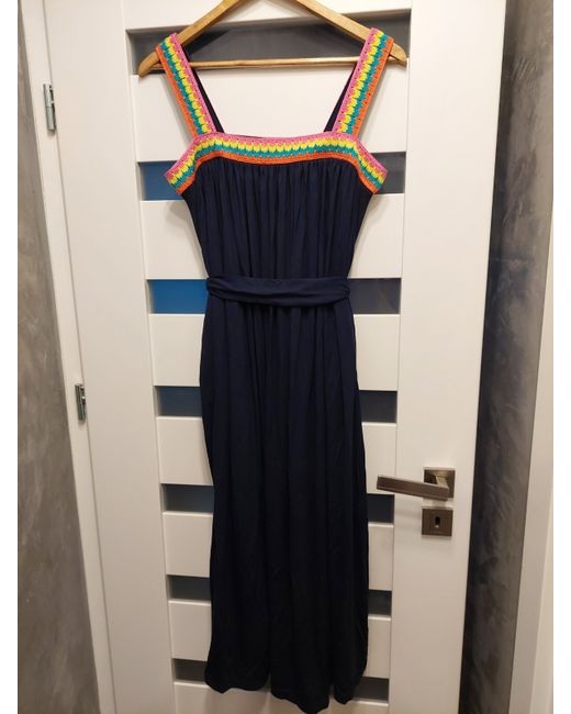 Boden New Crochet Trim Jersey Maxi Dress 8P Navy in Dark Blue | Stylemi