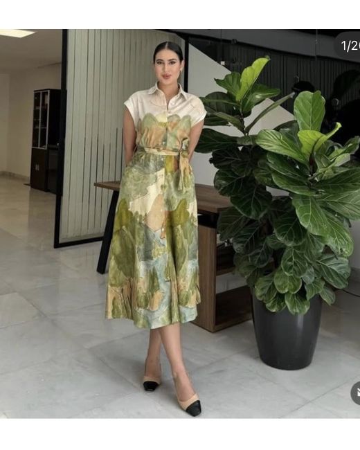 Zara Nwt Ss24 Zw Collection Print Shirt Dress Green 2183/043 M in Beige |  Stylemi