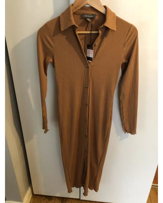 primark ribbed dress Womens Brown Ribbed Built-In-Bra Midi Dress
