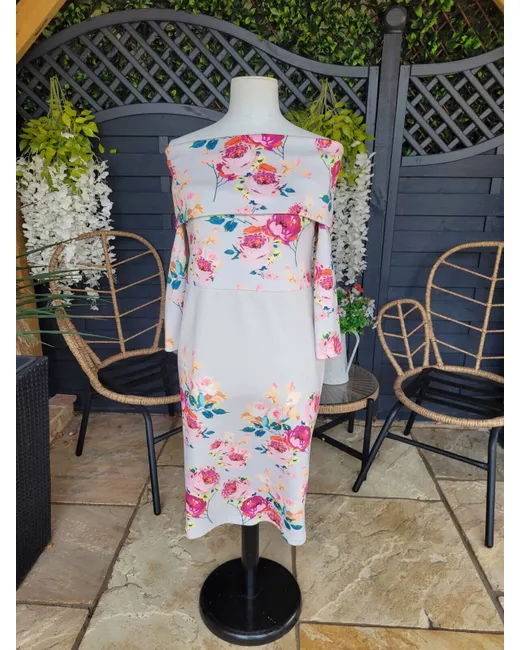 off shoulder cocktail dresses Donna Long Off the Shoulder Illusion Sleeve Dress