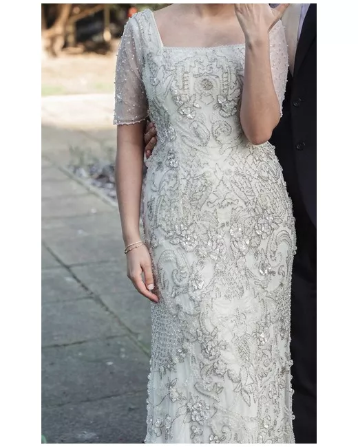 sachin and babi light blue dress A Floral Embroidered ASOS Dress and Capelet for a Family Focused Wedding at  Home in the Hertfordshire Countryside main image 1