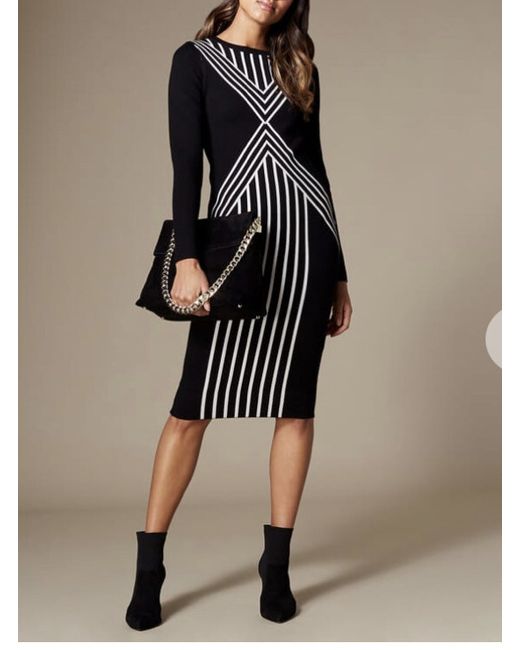 Karen Millen And Gold Chevron Dress 10 in Black | Stylemi