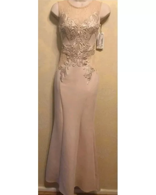 Lipsy New 6 Michelle Keegan Nude Blush Foil Lace applique maxi Prom dress |  Stylemi