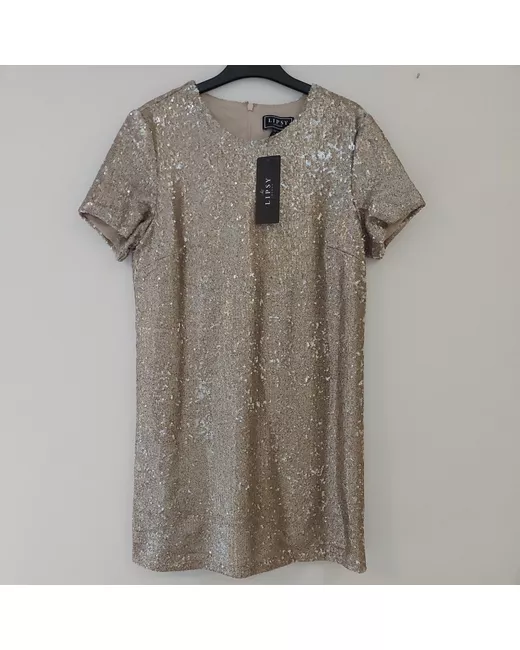 Lipsy Sequin Dress 10 Gold NWT in Golden | Stylemi