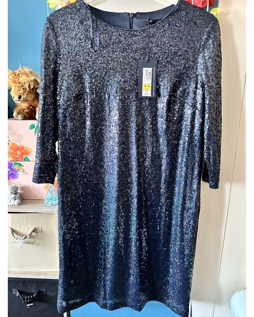 knee length dresses for ladies MARKS & SPENCER BLUE PRINT LONG SLEEVED MIDI DRESS SIZE 14 – Whispers Dress  Agency
