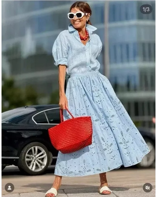 Zara New Embroidered Eyelet Skirt S Zw Collection Sky 4736/121 in Blue |  Stylemi