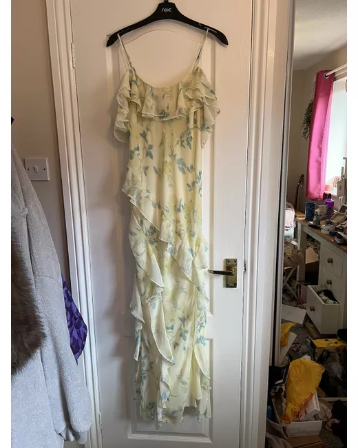 Primark BNWOT Yellow Midi Maxi Split Long Frill Halterneck Dress 12 in  Floral | Stylemi