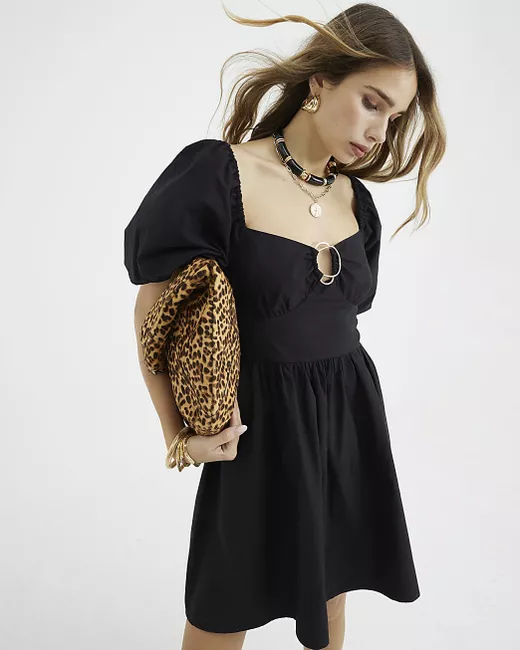 River Island Shift Crepe Knee length Dress 12 in Black | Stylemi