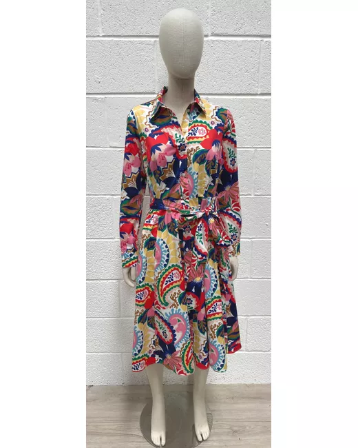 knee length dresses for ladies Amy Cotton Midi Shirt Dress-Multi, Painterly Meadow