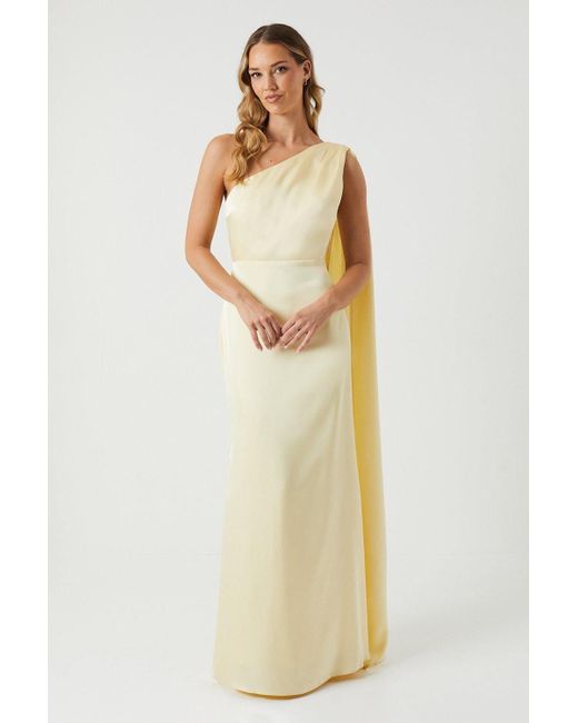 Coast Maxi Dress Lemon Satin Asymmetric Neckline Cape Detail | Stylemi