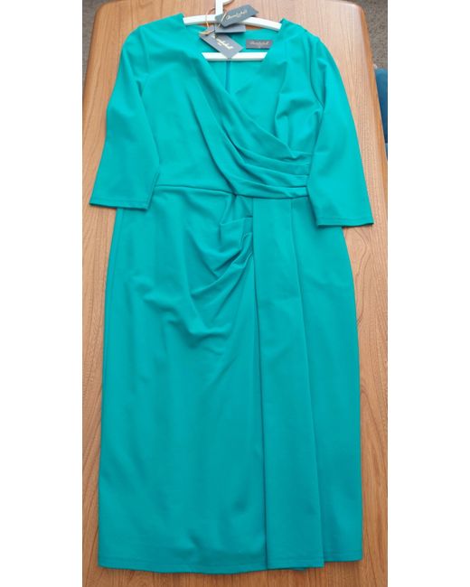 London Bombshell UK 18 EMERALD Midi Dress Flattering V-Neck Wiggle in Green  | Stylemi