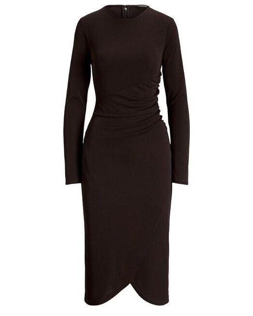 Lauren Ralph Lauren NEW Zeynila Shirred Jersey Sheath Dress UK 8 in Brown |  Stylemi