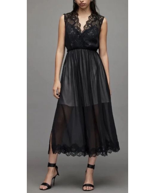 princess polly baby blue dress AllSaints Erin Gathered Detail Sleeveless Maxi Dress main image 0