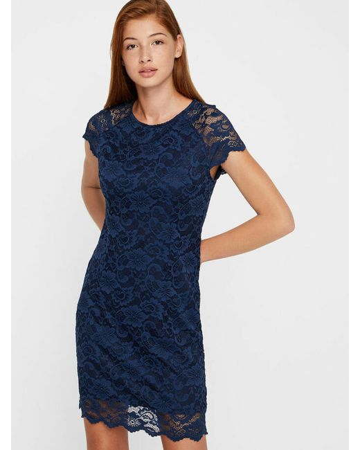 chinese dress ladies Vero Moda kjole honey lace 3/4 v-neck cashmere blue/flower lace –  Dressforsuccess main image 1