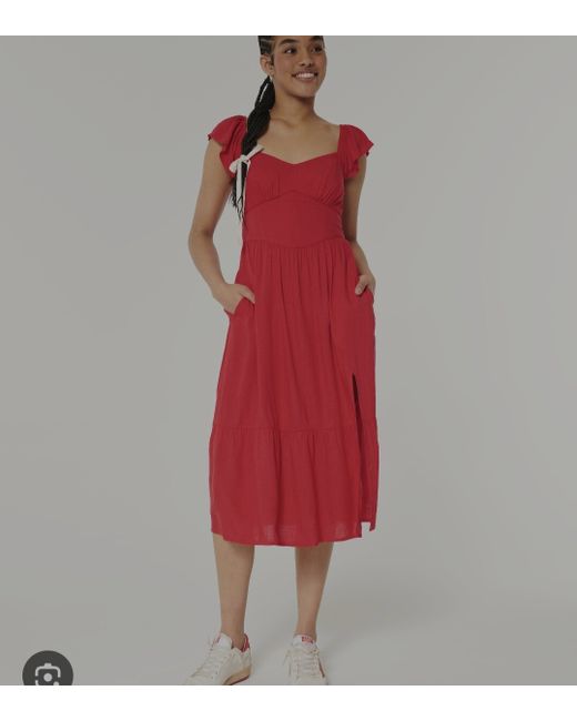 open lace back dress Hollister Womens Red Plaid Polyester Slip Dress Size S Round Neck Pull   Preworn