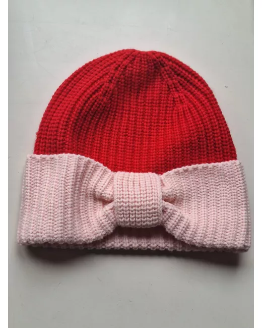 Kate Spade New York Bow Cuff Rib Knit Beanie Red/ in Pink  display picture 2