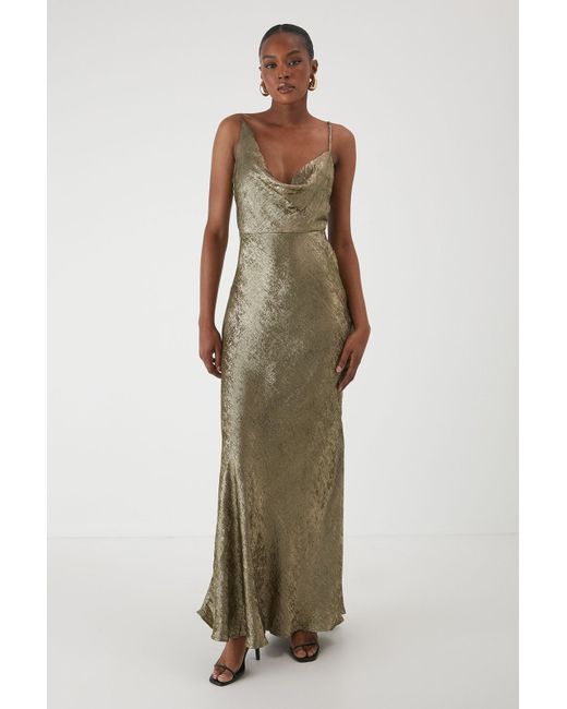 slim fit dress slacks Miss Circle Women's Lainey Gold Satin Sequin Pearls Beaded Maxi Dress