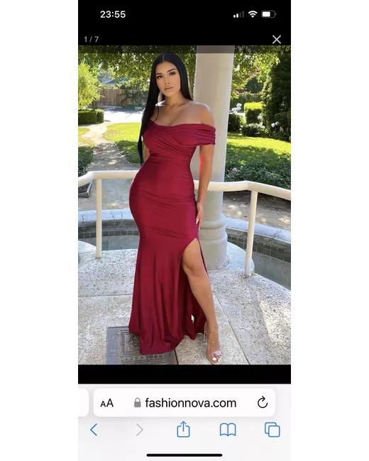 slim fit dress slacks Burgundy Tulle Long A-Line Prom Dresses, Off The Shoulder Evening Dresses US 14 / Dark Blue main image 0