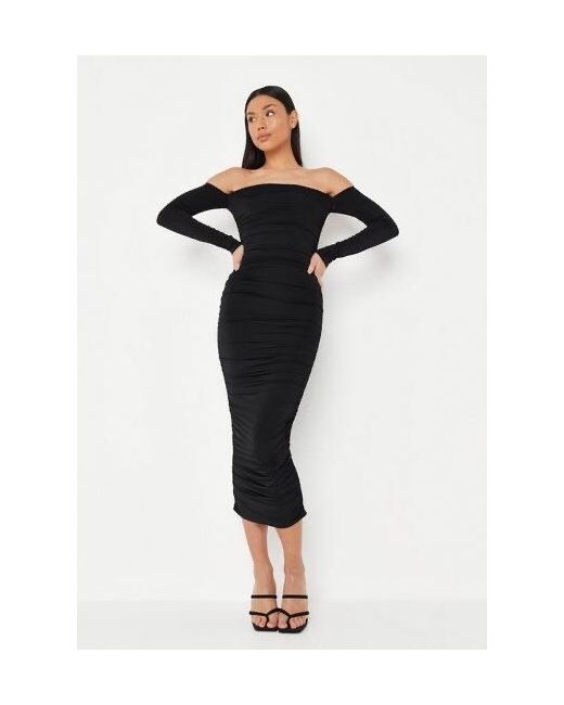 bardot slinky ruched bodycon midaxi dress Slinky Jersey Ruched Cut-Out Midaxi Dress in Black - 8