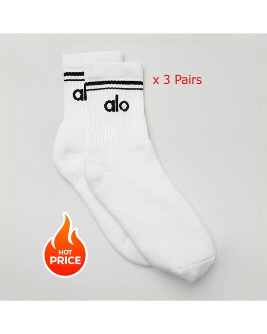 Alo Brand New Yoga HALF-CREW THROWBACK SOCKS Cotton Socks 3 Pairs | Stylemi