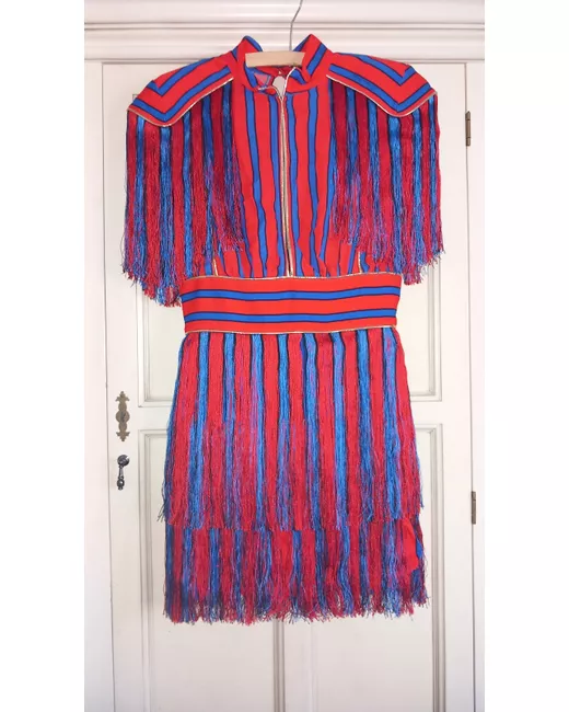 elisabetta franchi red and blue fringe dress Buy Elisabetta Franchi Blue Fringe Double-Breasted Dress For Women Online