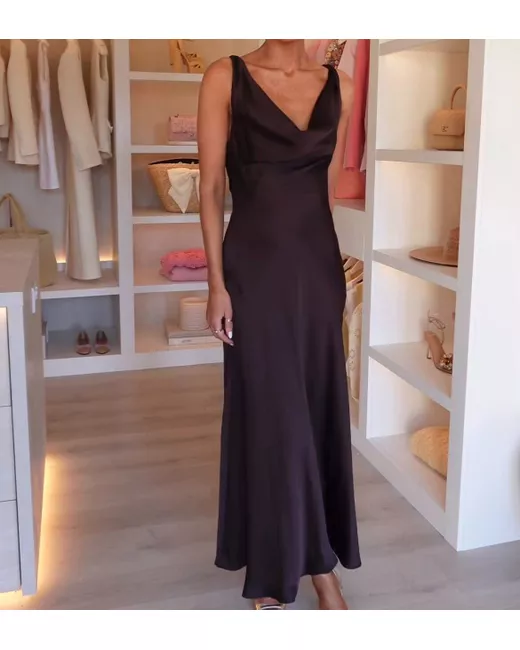 Zara ZW Collection Long V-Neck Satin Asymmetric Dress M 2590/987 New in Red  | Stylemi