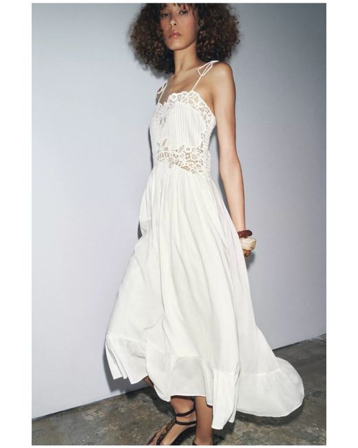 Zara Ecru Embroidered Dress With Bows XS 2024 New 0881/303 in White
