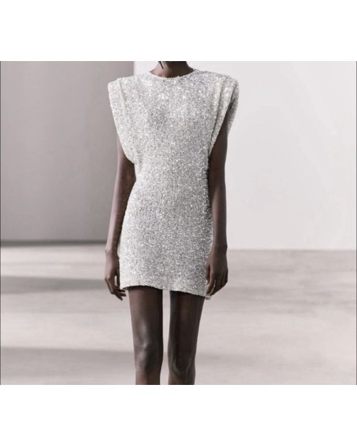 Zara Sequin Dress Ladies in Silver | Stylemi