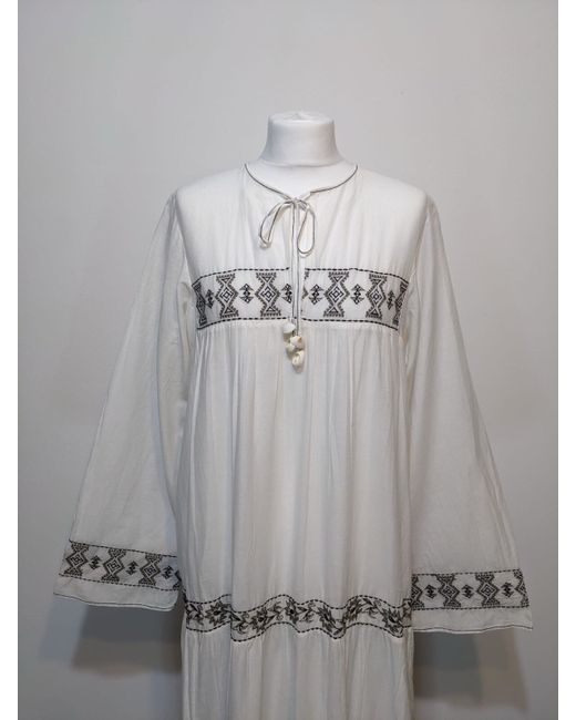 Zara Short Kaftan Dress Embroidered Linen Blend Summer Tunic L Ecru Boho in  Green | Stylemi